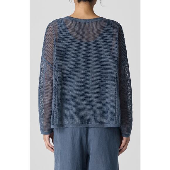 New Eileen Fisher Linen  Sweater Gray Open Stitch Pullover Long Sleeve Sz 1X - Picture 4 of 10